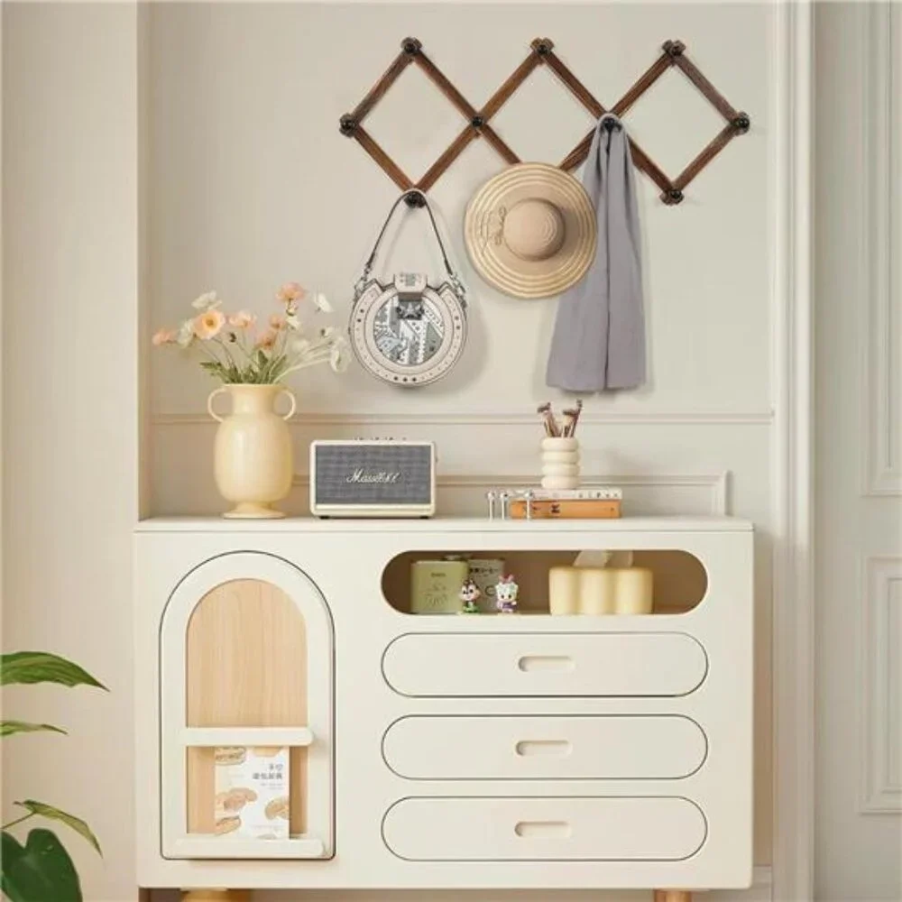 Expandable Brown Wood Wall Rack with Black Pegs - Versatile Coat & Hat Organizer